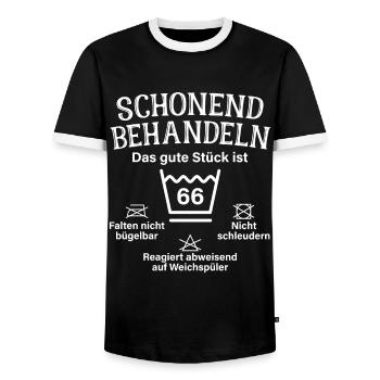 Schonend Behandeln 66 Geschenk Zum 66. Geburtstag - Männer Kontrast-T-Shirt - Schwarz/Weiß - Vorne - AI Model Female 172 light (172cm) & AI Model Male 178 light (178cm)