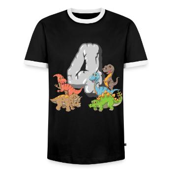 Dinosaure 4 ans enfants 4 anniversaire T-Rex Dino - T-shirt contrasté Homme - noir/blanc - Devant - AI Model Female 172 light (172cm) & AI Model Male 178 light (178cm)