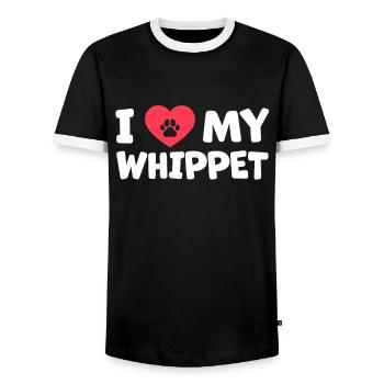 J'adore mon cadeau Whippet British Greyhound - T-shirt contrasté Homme - noir/blanc - Devant - AI Model Female 172 light (172cm) & AI Model Male 178 light (178cm)