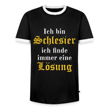 Ich bin Schlesier ich finde immer eine Lösung - Männer Kontrast-T-Shirt - Schwarz/Weiß - Vorne - AI Model Female 172 light (172cm) & AI Model Male 178 light (178cm)