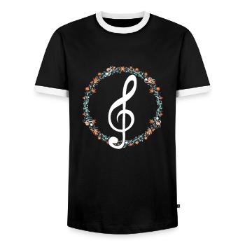 Clef Floral Choir Choral Music Musician Singer - Men's Ringer Shirt - black/white - Front - AI Model Female 172 light (172cm) & AI Model Male 178 light (178cm)