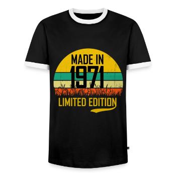 50th Birthday 1971 Gift Funfzig Gift Idea - Men's Ringer Shirt - black/white - Front - AI Model Female 172 light (172cm) & AI Model Male 178 light (178cm)