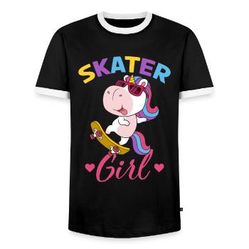 Skater Girl Unicorn Skateboard - Men's Ringer Shirt - black/white - Front - AI Model Female 172 light (172cm) & AI Model Male 178 light (178cm)