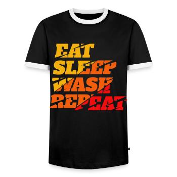 eat sleep wash repeat auto detailer detailing - Männer Kontrast-T-Shirt - Schwarz/Weiß - Vorne - AI Model Female 172 light (172cm) & AI Model Male 178 light (178cm)