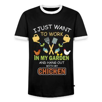 Jardin jardin jardinier poulet poulet paysan plantes - T-shirt contrasté Homme - noir/blanc - Devant - AI Model Female 172 light (172cm) & AI Model Male 178 light (178cm)