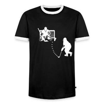 Eishockey Eishockeyspieler Eishockey Torwart - Männer Kontrast-T-Shirt - Schwarz/Weiß - Vorne - AI Model Female 172 light (172cm) & AI Model Male 178 light (178cm)