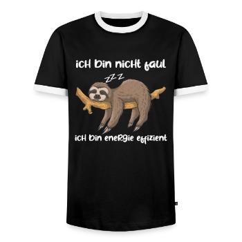 Faultier Spruch Ich Bin Nicht Faul Ich bin Energie - Männer Kontrast-T-Shirt - Schwarz/Weiß - Vorne - AI Model Female 172 light (172cm) & AI Model Male 178 light (178cm)
