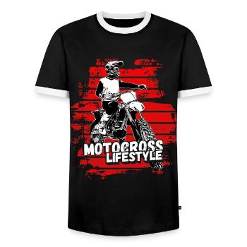 Motocross Design Enduro / Gift Idea / MX Retro - Men's Ringer Shirt - black/white - Front - AI Model Female 172 light (172cm) & AI Model Male 178 light (178cm)