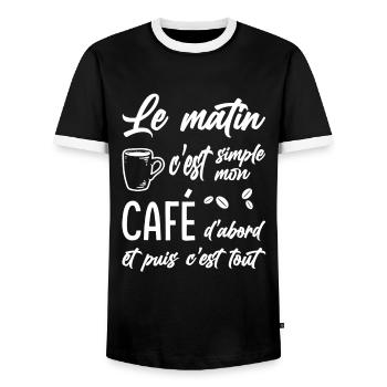 café humour, café du matin citation, - T-shirt contrasté Homme - noir/blanc - Devant - AI Model Female 172 light (172cm) & AI Model Male 178 light (178cm)