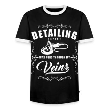 Car Detailing Expert Wax Runs Through my Veins - Männer Kontrast-T-Shirt - Schwarz/Weiß - Vorne - AI Model Female 172 light (172cm) & AI Model Male 178 light (178cm)
