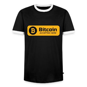 Bitcoin accepted here Bitcoin logo Crypto BTC - T-shirt contrasté Homme - noir/blanc - Devant - AI Model Female 172 light (172cm) & AI Model Male 178 light (178cm)
