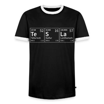 Tesla Éléments périodiques Chimie - T-shirt contrasté Homme - noir/blanc - Devant - AI Model Female 172 light (172cm) & AI Model Male 178 light (178cm)