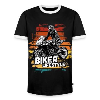Motorcycle Lifestyle / Moto / moto biker - T-shirt contrasté Homme - noir/blanc - Devant - AI Model Female 172 light (172cm) & AI Model Male 178 light (178cm)