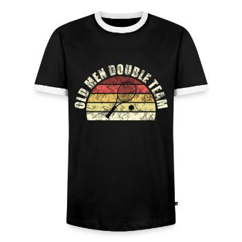 Alte Herren Doppel Tennis Spieler - Männer Kontrast-T-Shirt - Schwarz/Weiß - Vorne - AI Model Female 172 light (172cm) & AI Model Male 178 light (178cm)