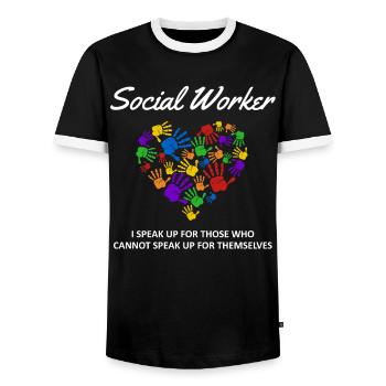 Travail social travailleur social sort coeur cadeau - T-shirt contrasté Homme - noir/blanc - Devant - AI Model Female 172 light (172cm) & AI Model Male 178 light (178cm)