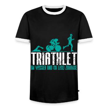 Triathlete Gift - Men's Ringer Shirt - black/white - Front - AI Model Female 172 light (172cm) & AI Model Male 178 light (178cm)