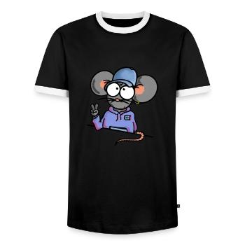 Mouse shows Peace - Men's Ringer Shirt - black/white - Front - AI Model Female 172 light (172cm) & AI Model Male 178 light (178cm)
