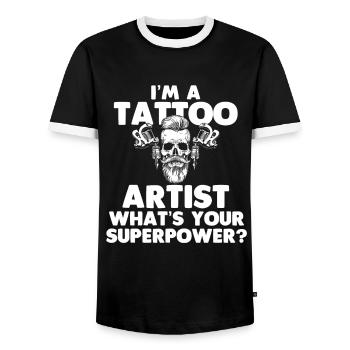 Tattoo Artist Inked - Men's Ringer Shirt - black/white - Front - AI Model Female 172 light (172cm) & AI Model Male 178 light (178cm)