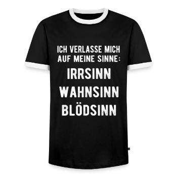 Sinne Irrsinn Wahnsinn Blödsinn Lustige Sprüche - Männer Kontrast-T-Shirt - Schwarz/Weiß - Vorne - AI Model Female 172 light (172cm) & AI Model Male 178 light (178cm)