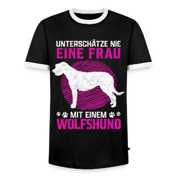 Frau mit Irischer Wolfshund Windhund Spruch - Männer Kontrast-T-Shirt - Schwarz/Weiß - Vorne - AI Model Female 172 light (172cm) & AI Model Male 178 light (178cm)