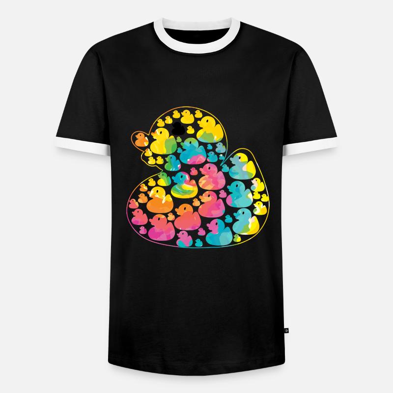 Regenbogen Ente - buntes Entchen - Männer Kontrast-T-Shirt - Schwarz/Weiß