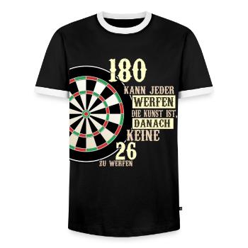 180 kann jeder werfen Dartscheibe Teamplayer Dart - Männer Kontrast-T-Shirt - Schwarz/Weiß - Vorne - AI Model Female 172 light (172cm) & AI Model Male 178 light (178cm)