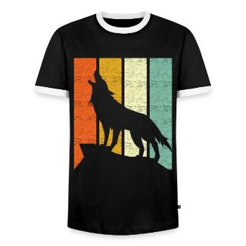 Wolf Retro - Männer Kontrast-T-Shirt - Schwarz/Weiß - Vorne - AI Model Female 172 light (172cm) & AI Model Male 178 light (178cm)