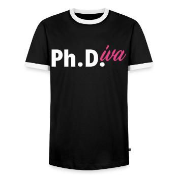 Doctorant Femme Fille - T-shirt contrasté Homme - noir/blanc - Devant - AI Model Female 172 light (172cm) & AI Model Male 178 light (178cm)