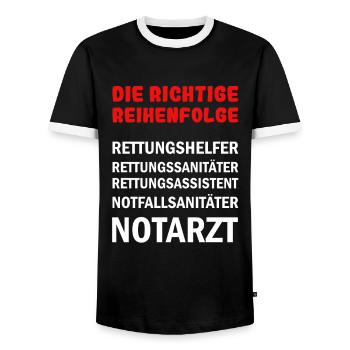 Rettungsdienst Hierarchie - Männer Kontrast-T-Shirt - Schwarz/Weiß - Vorne - AI Model Female 172 light (172cm) & AI Model Male 178 light (178cm)