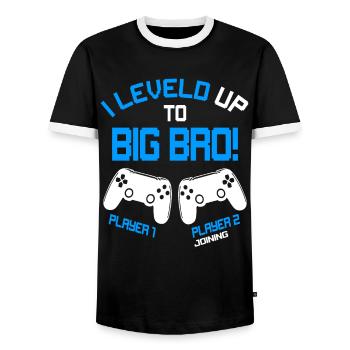 Finally Big Bro - Video Games Gaming Brother - Men's Ringer Shirt - black/white - Front - AI Model Female 172 light (172cm) & AI Model Male 178 light (178cm)