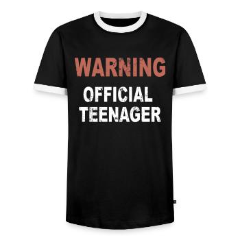 Warning Official Teenager - Men's Ringer Shirt - black/white - Front - AI Model Female 172 light (172cm) & AI Model Male 178 light (178cm)