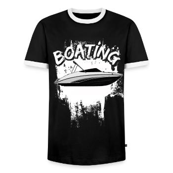 Boat Regatta . Motorboat motor yacht . Yacht Sailing - Men's Ringer Shirt - black/white - Front - AI Model Female 172 light (172cm) & AI Model Male 178 light (178cm)