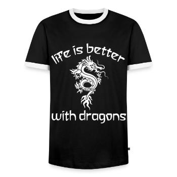 Dragon Dragon shirt - Men's Ringer Shirt - black/white - Front - AI Model Female 172 light (172cm) & AI Model Male 178 light (178cm)