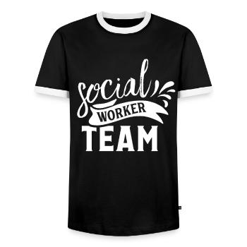 Social worker team Occupation Social social work - Men's Ringer Shirt - black/white - Front - AI Model Female 172 light (172cm) & AI Model Male 178 light (178cm)