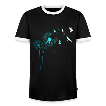 Pustflower Birds Bird Dandelion Gift - Men's Ringer Shirt - black/white - Front - AI Model Female 172 light (172cm) & AI Model Male 178 light (178cm)