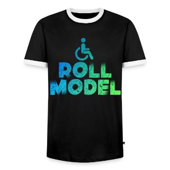 Wheelchair Model - Men's Ringer Shirt - black/white - Front - AI Model Female 172 light (172cm) & AI Model Male 178 light (178cm)