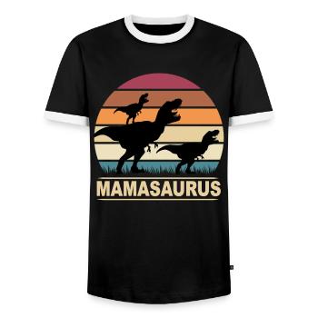 Dinosaurier Mamasaurus Zwillinge zum Muttertag - Männer Kontrast-T-Shirt - Schwarz/Weiß - Vorne - AI Model Female 172 light (172cm) & AI Model Male 178 light (178cm)