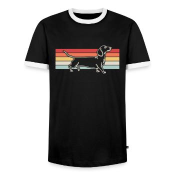 Dachshund Dog Retro - Men's Ringer Shirt - black/white - Front - AI Model Female 172 light (172cm) & AI Model Male 178 light (178cm)