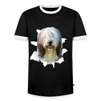 Bearded Collie - Chien Bearded Collie - T-shirt contrasté Homme - noir/blanc - Devant - AI Model Female 172 light (172cm) & AI Model Male 178 light (178cm)
