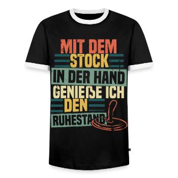 Mit dem Stock in der Hand - Ruhestand - Männer Kontrast-T-Shirt - Schwarz/Weiß - Vorne - AI Model Female 172 light (172cm) & AI Model Male 178 light (178cm)