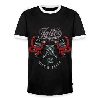 Tattoo Tattoo Maschine Tattoofarbe Tattoo Motiv - Männer Kontrast-T-Shirt - Schwarz/Weiß - Vorne - AI Model Female 172 light (172cm) & AI Model Male 178 light (178cm)