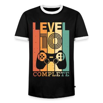 Kids Level 10 Years Birthday Shirt Gamer Shirt - Men's Ringer Shirt - black/white - Front - AI Model Female 172 light (172cm) & AI Model Male 178 light (178cm)