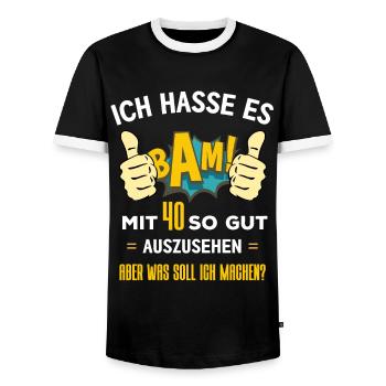 Lustiger Spruch 40. Jahre Alt Geburtstag Party - Männer Kontrast-T-Shirt - Schwarz/Weiß - Vorne - AI Model Female 172 light (172cm) & AI Model Male 178 light (178cm)