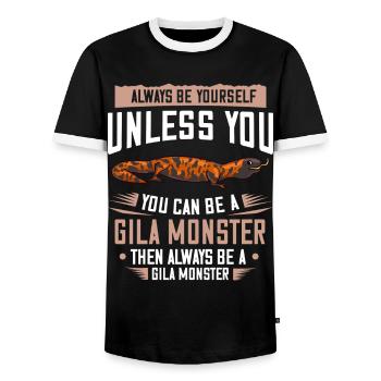 Gila Monster Lizard Crustlizard Reptiles - Men's Ringer Shirt - black/white - Front - AI Model Female 172 light (172cm) & AI Model Male 178 light (178cm)