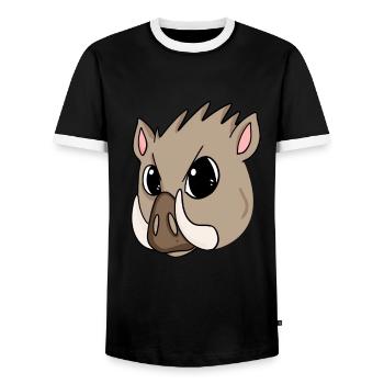wild boar - Men's Ringer Shirt - black/white - Front - AI Model Female 172 light (172cm) & AI Model Male 178 light (178cm)