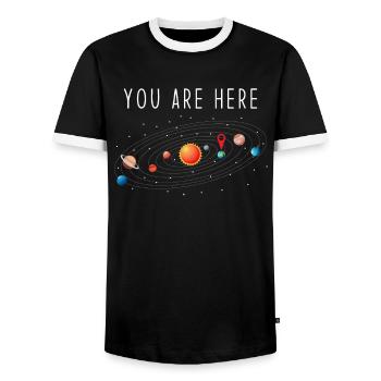 solar system - Men's Ringer Shirt - black/white - Front - AI Model Female 172 light (172cm) & AI Model Male 178 light (178cm)