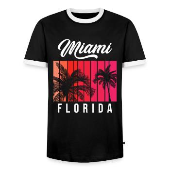 Miami Florida Retro Sunset - T-shirt contrasté Homme - noir/blanc - Devant - AI Model Female 172 light (172cm) & AI Model Male 178 light (178cm)