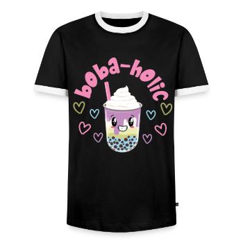 Bubble Tea - Men's Ringer Shirt - black/white - Front - AI Model Female 172 light (172cm) & AI Model Male 178 light (178cm)