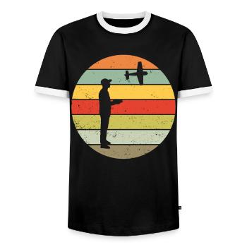 RC avion modèle retro cadeau vintage - T-shirt contrasté Homme - noir/blanc - Devant - AI Model Female 172 light (172cm) & AI Model Male 178 light (178cm)