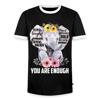 Elephant You Are Enough - Men's Ringer Shirt - black/white - Front - AI Model Female 172 light (172cm) & AI Model Male 178 light (178cm)